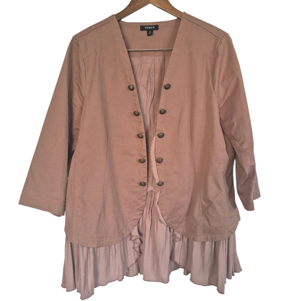 Torrid Twill Stretch Military Open Front Peplum Jacket Size 2XL - Picture 3 of 13